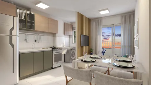 Render cozinha sala jantar apartamento