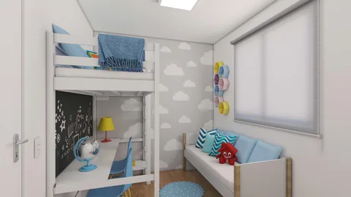 Render quarto infantil beliche decorado