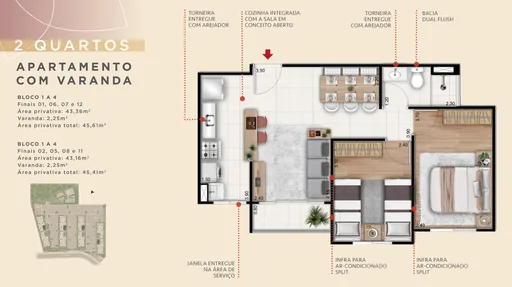 Planta 2quartos apartamento com varanda