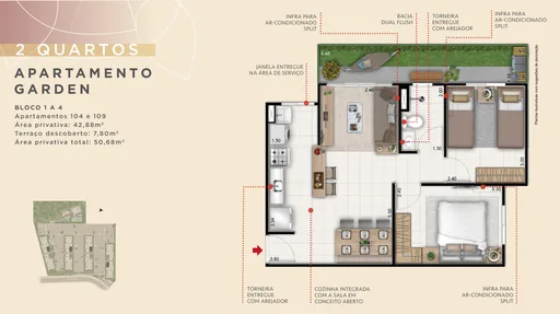 Planta apartamento garden 2 quartos 42m2