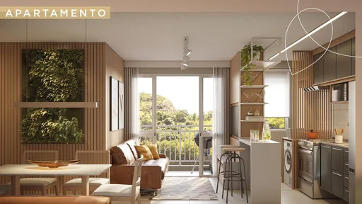 Render sala cozinha varanda apartamento