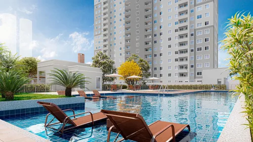 Piscina area lazer render empreendimento