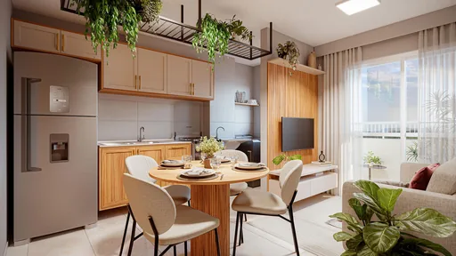 Render cozinha sala jantar apartamento