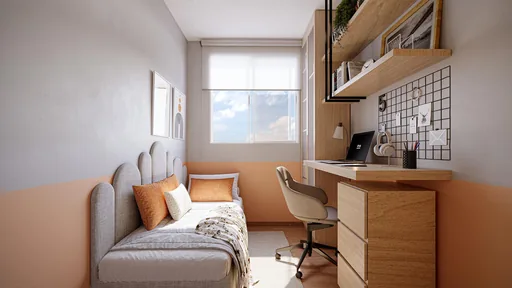 Render quarto solteiro decorado