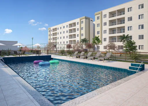 Piscina area lazer render empreendimento