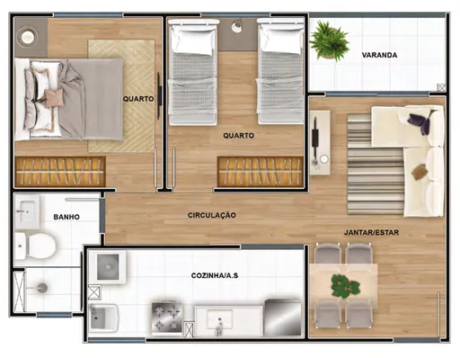 Planta apartamento 2 quartos varanda