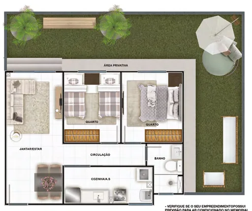 Planta apartamento dois quartos area privativa