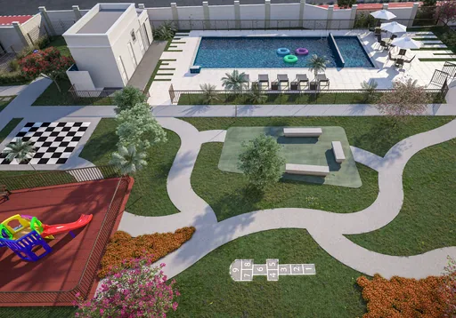 Render area lazer piscina playground jardim