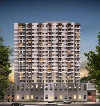 Fachada edificio render externo crepusculo