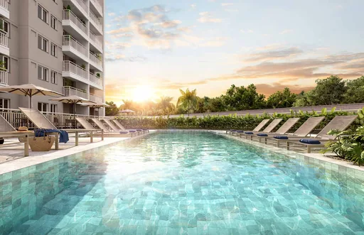 Piscina area lazer render empreendimento