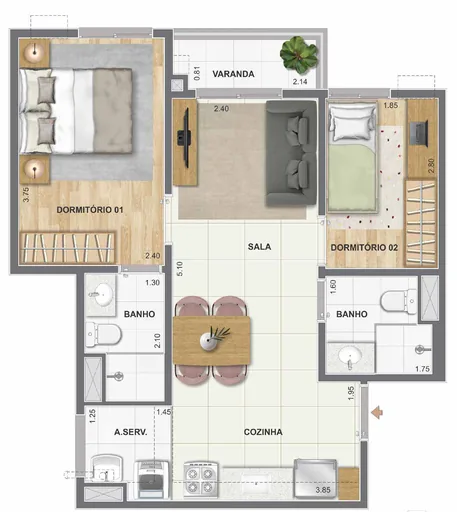 Planta apartamento 2 dormitorios com varanda