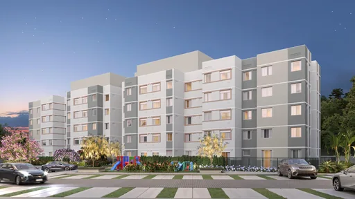 Fachada render condominio entardecer