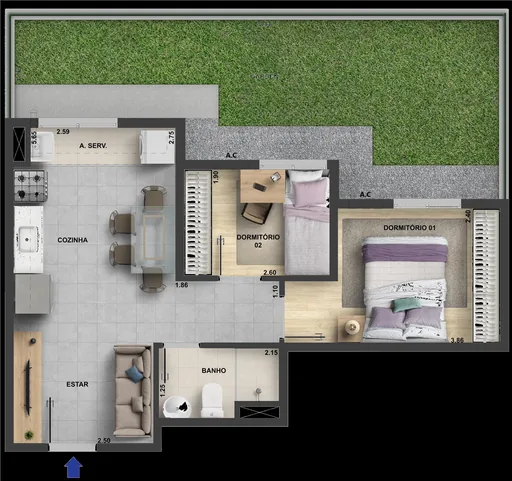 Planta apartamento 2 dormitorios garden 2