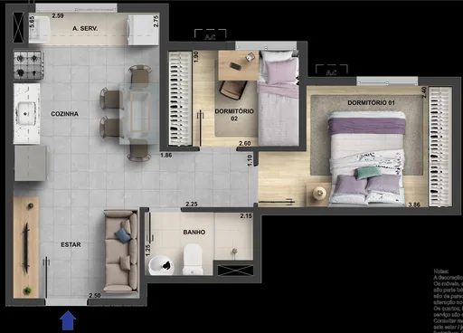 Planta apartamento dois dormitorios