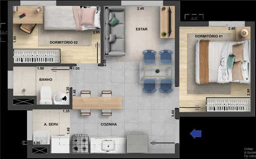 Planta apartamento dois dormitorios 2