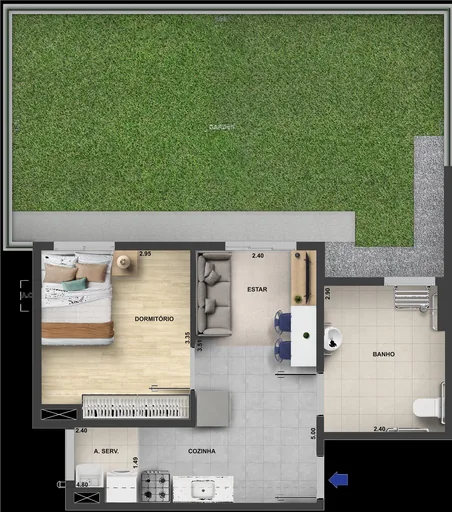 Planta apartamento garden 1 dormitorio