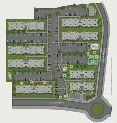 Implantacao empreendimento blocos numerados