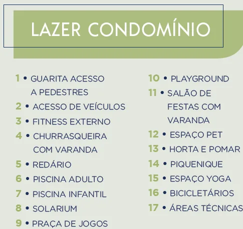 Lista areas lazer condominio