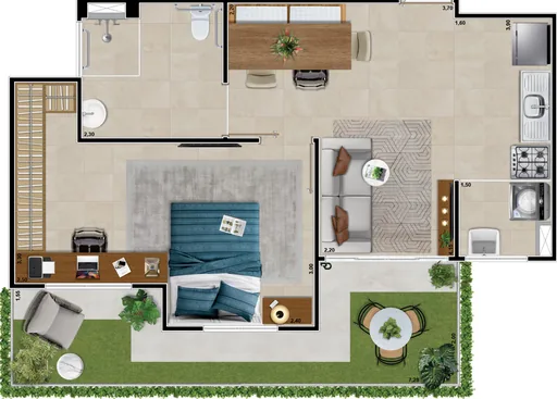 Planta apartamento com jardim medidas