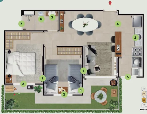 Planta apartamento numerada ambientes