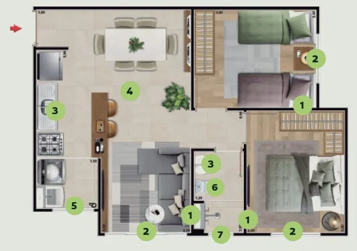 Planta apartamento numerada ambientes 2