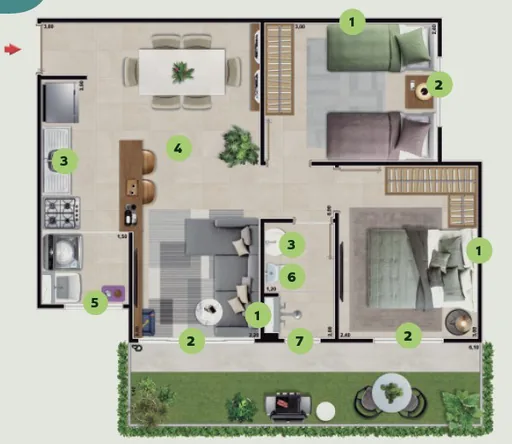 Planta baixa apartamento renderizada