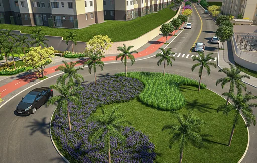 Render area comum entrada condominio paisagismo