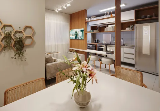 Render sala jantar cozinha integrada