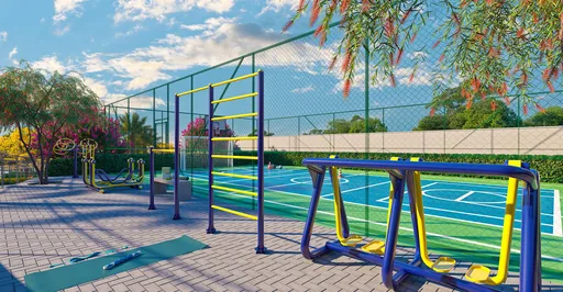 Academia ar livre quadra poliesportiva render