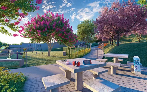 Area lazer jardim mesas playground render