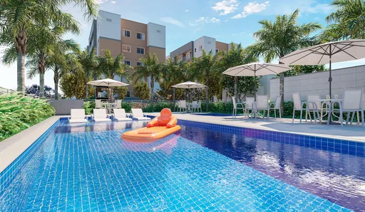 Piscina area lazer render condominio