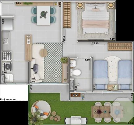 Planta superior apartamento 2 quartos