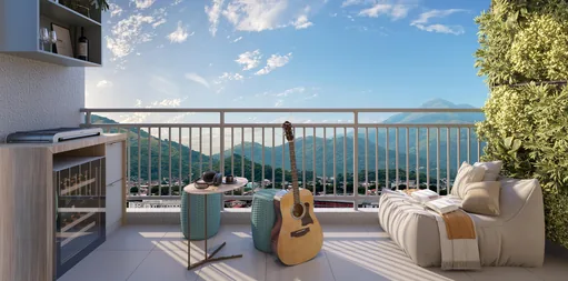 Varanda gourmet vista montanha render