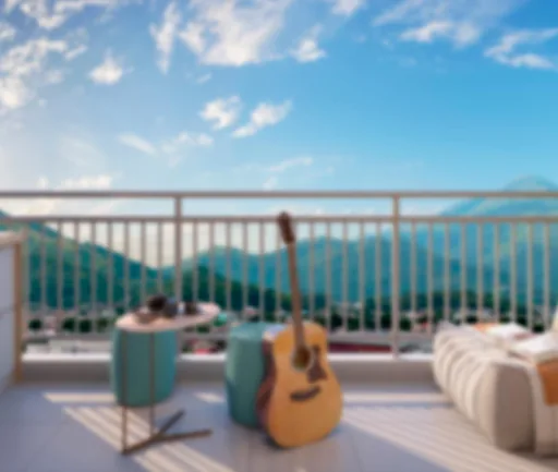 Varanda sacada vista montanha render