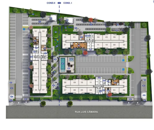 Implantacao condominios torres areas comuns