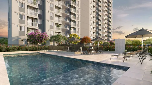 Piscina area lazer render empreendimento