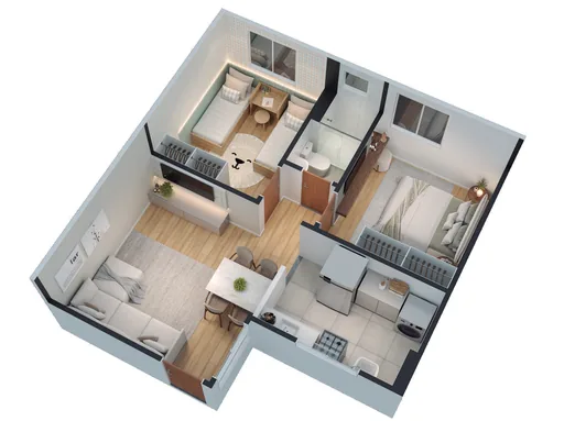 Planta 3d explodida unidade escura