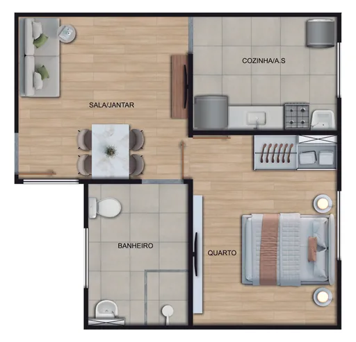 Planta apartamento sala quarto banheiro cozinha