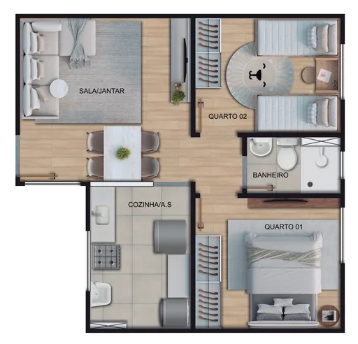 Planta baixa apartamento 2 quartos