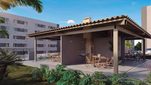 Render area churrasqueira condominio noturno