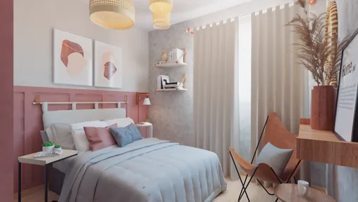 Render interior sala noturno escuro