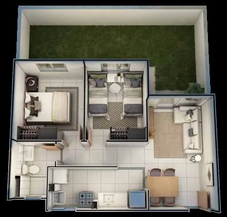 Planta 3d apartamento dois quartos