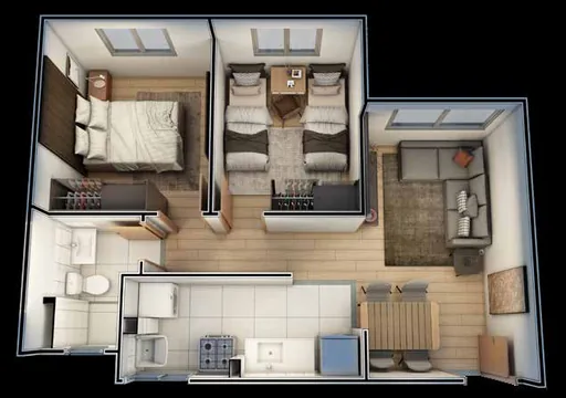 Planta 3d apartamento dois quartos 2