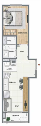Planta apartamento 1 dormitorio com varanda