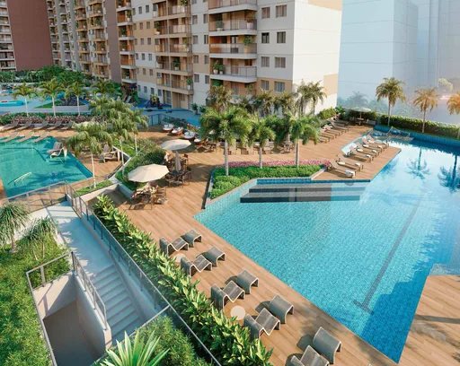 Render area lazer piscina deck condominio