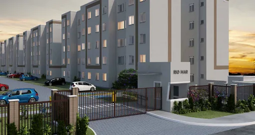 Fachada entrada condominio rio mar render