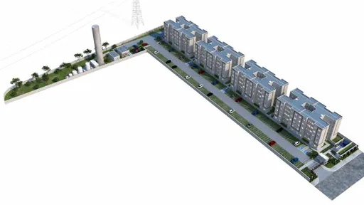 Implantacao render condominio blocos aerial