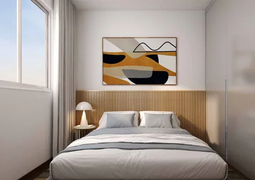 Render quarto cabeceira ripado madeira