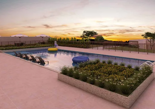 Piscina area lazer render por do sol