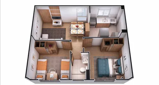 Planta 3d apartamento dois quartos
